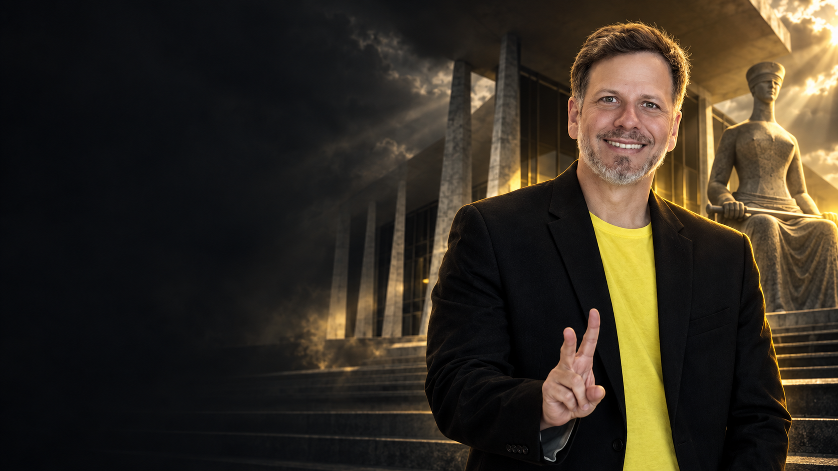 Cris Caiado diante de uma arquitetura inspirada na renovação do Sistema de Justiça